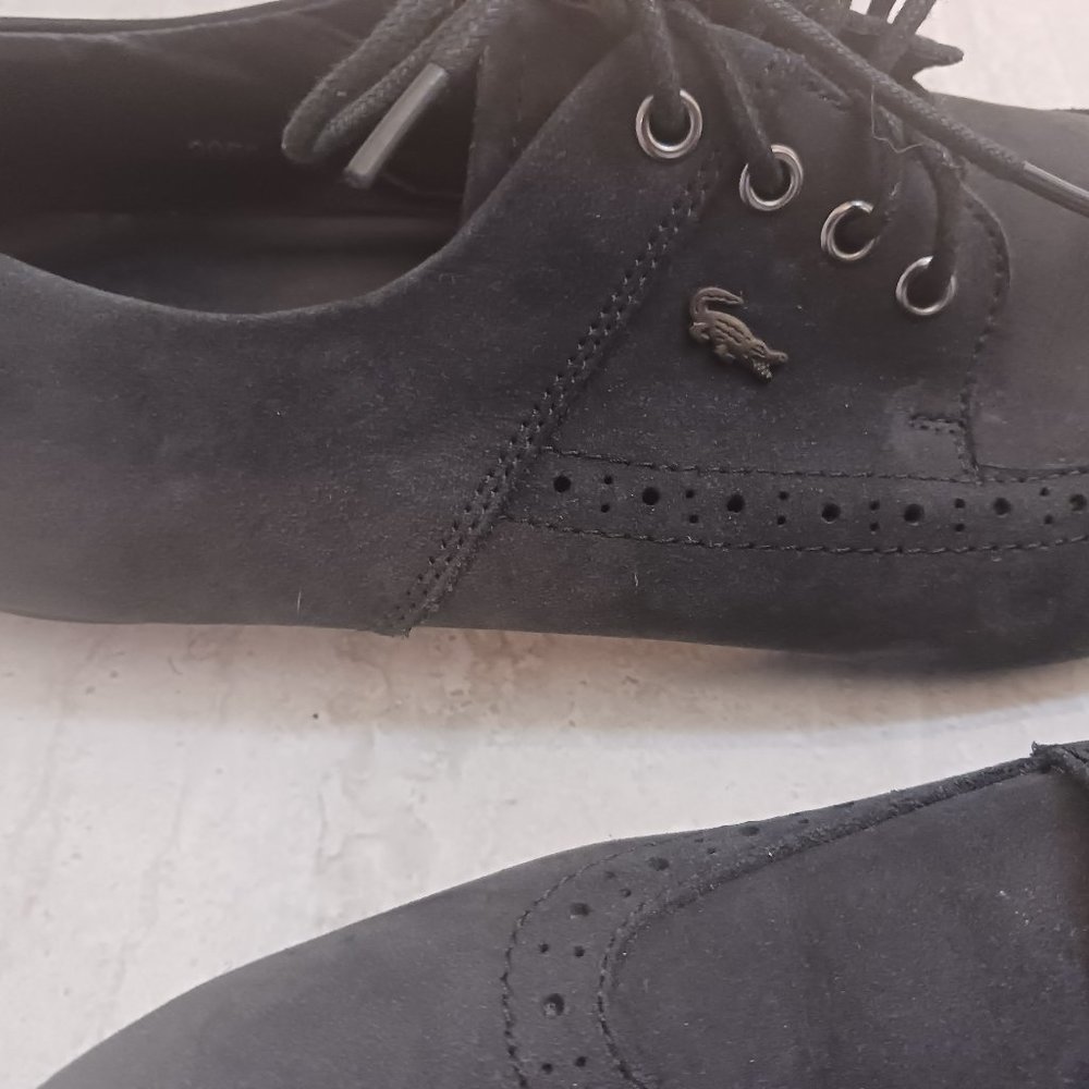 Lacoste Mens Shoes size 10 Black/Charcoal suede  lace up rubber sole loafers